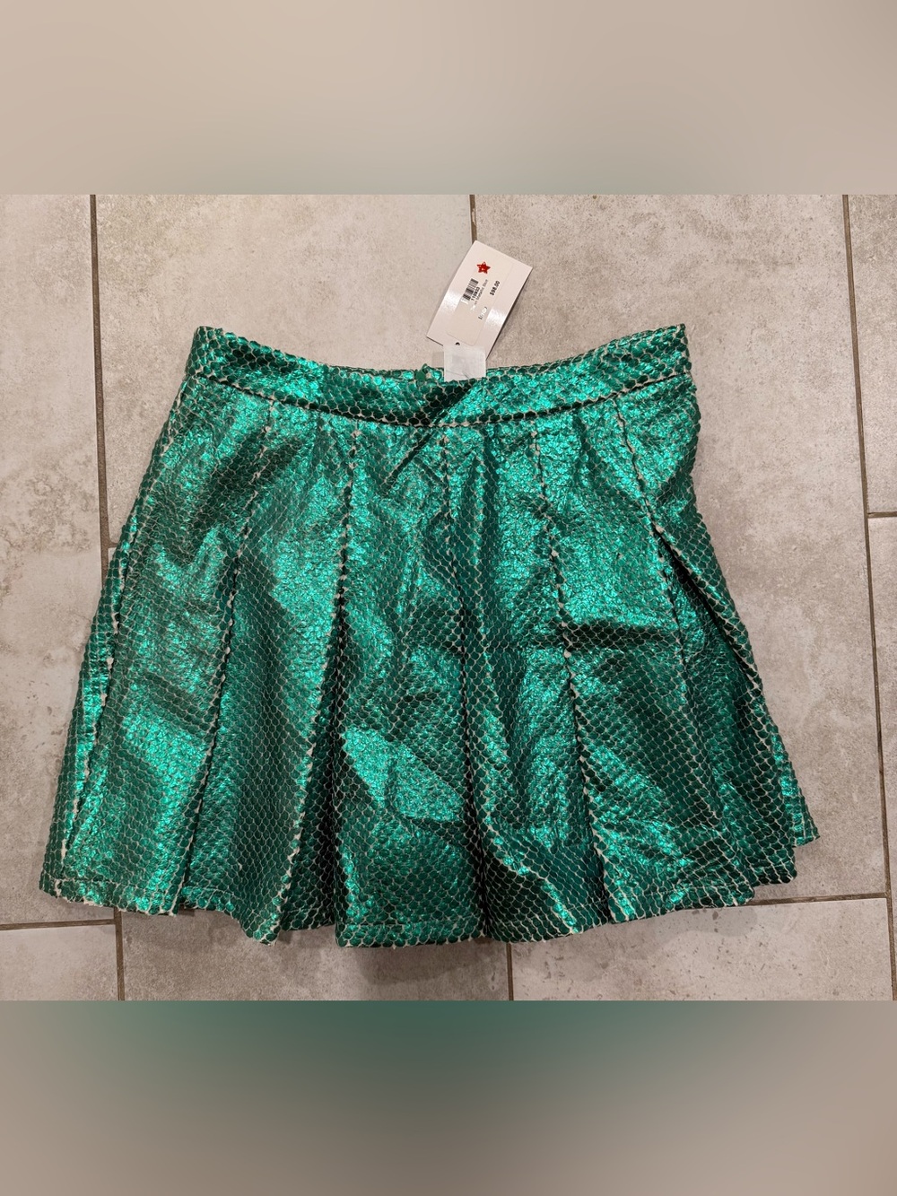 NWT Queen of Sparkles Green Metallic Snake Print Pleated Skort Large